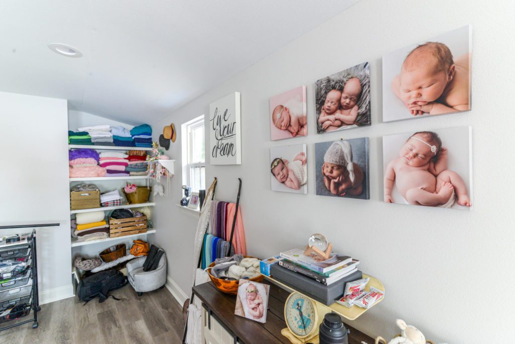 Garage Conversion with Photography Studio with Deep Shelves