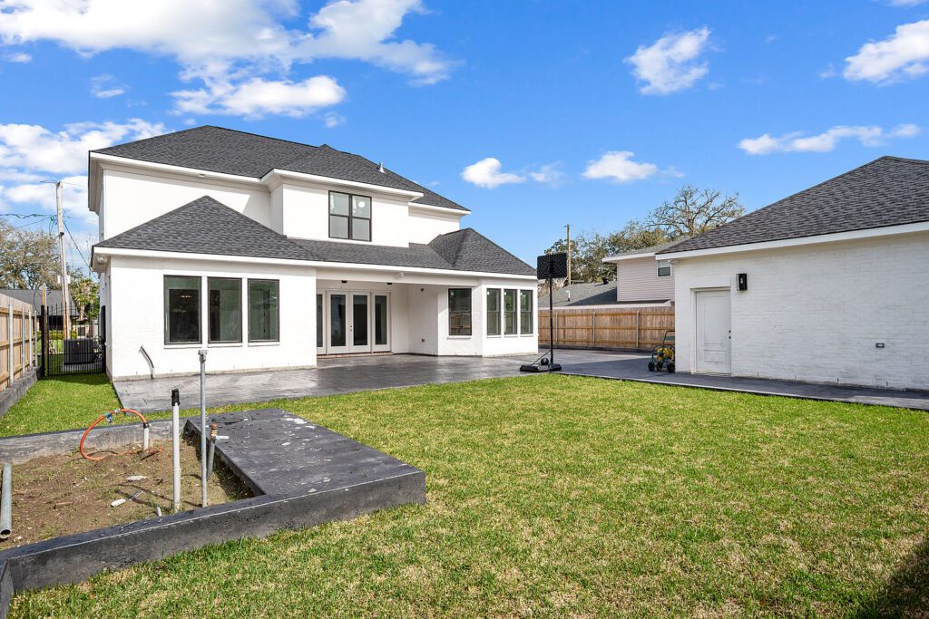 Backyard with garage