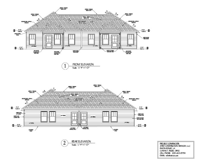 Duplex Home Builder shows front and rear elevation plan